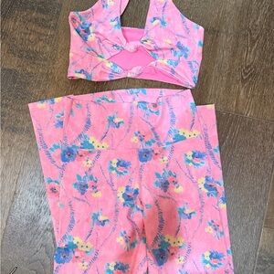 LoveShackFancy Pink and Blue Floral Activewear beach riot small set